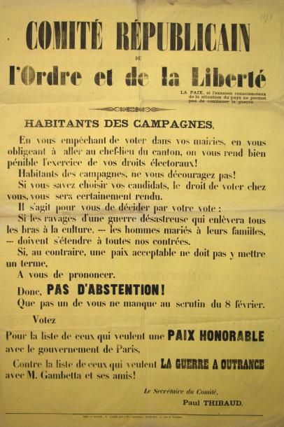 null (ÉLECTION du 8 Février 1871) - " COMITÉ RÉPUBLICAIN DE L'ORDRE ET DE LA LIBERTÉ."...