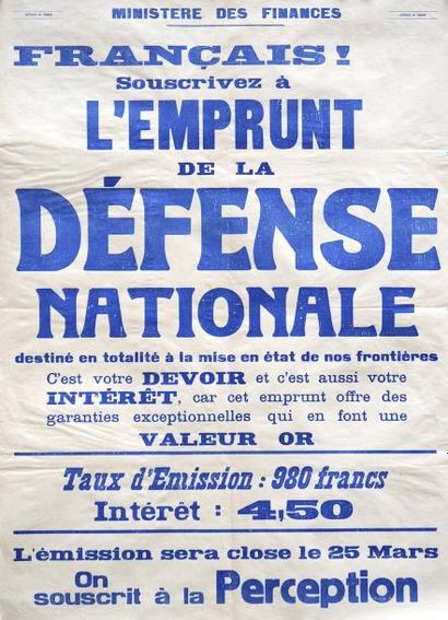 null Ministère des Finances - " Français ! Souscrivez à l'emprunt de la Défense Nationale...