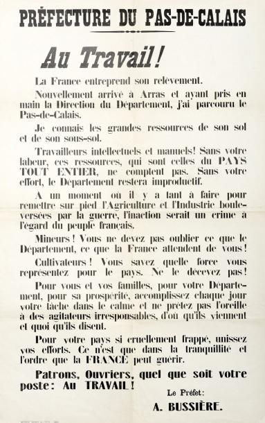 null (1940) - PAS DE CALAIS - AVIS du Préfet A. BUSSIERE. " AU TRAVAIL ! La France...