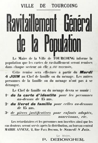 null 6 Affiches de TOURCOING (59), JUIN 1940 : " Avis " " Avis à nos concitoyens...