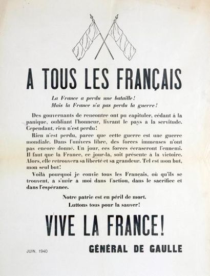 null APPEL DE JUIN 1940 du Général DE GAULLE (version monochrome sur papier brun)...