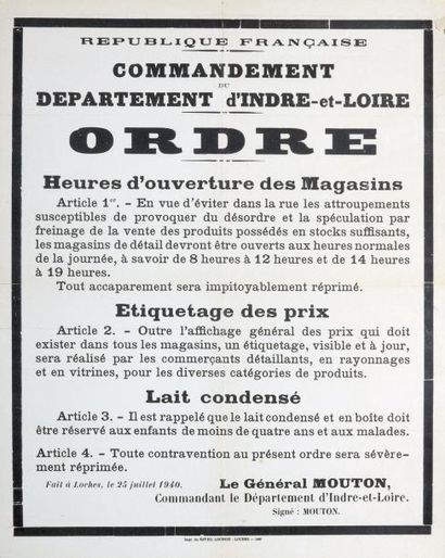 null République Française - " Commandement du département d'INDRE ET LOIRE " - Ordre...