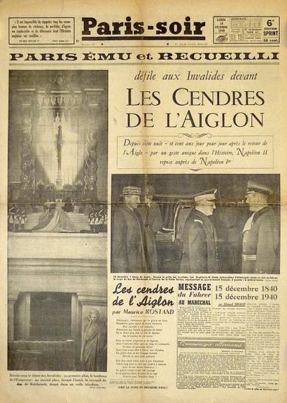 null (RETOUR DE L'AIGLON) - Journal PARIS-SOIR du 16 Déc. 1940 - " PARIS ému et recueilli...