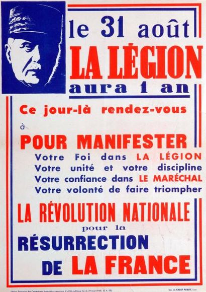 null Le 31 Août, LA LÉGION aura 1 an - Impr. du Salut Public - Affiche (56 x 40)...