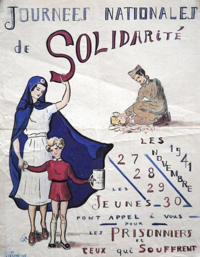 null Journées Nationales de SOLIDARITÉ pour les prisonniers, 1941 Dessin à l'encre...
