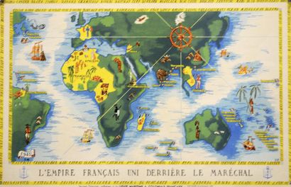 null JP - " L'Empire français uni derrière le Maréchal (Pétain) " - (47 x 31) - Etat...