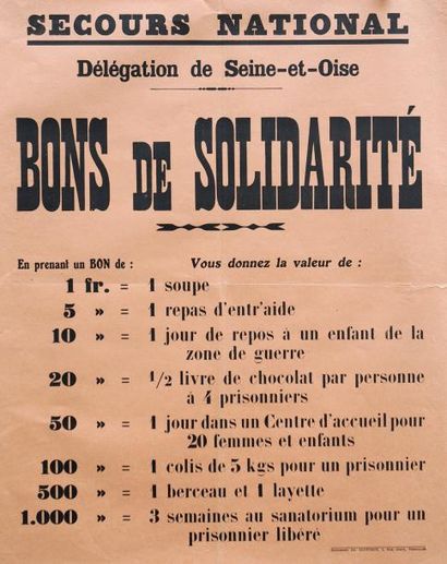 null Secours national délégation de SEINE-ET-OISE - Bons de solidarité - Impr. Ch....