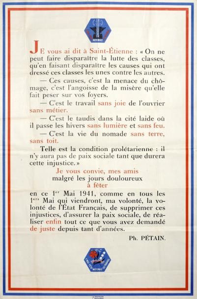 null Philippe PÉTAIN - " 1ER MAI 1941. FÊTE NATIONALE DU TRAVAIL. ". Discours dit...