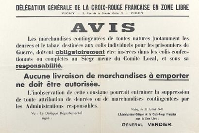 null VICHY 31 Juillet 1941 - AVIS Du Général VERDIER - " Délégation Générale De La...