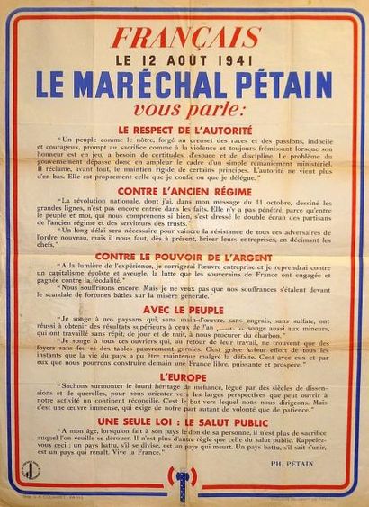 null Français, 12 Août 1941, LE MARÉCHAL PÉTAIN VOUS PARLE : le respect de l'autorité......
