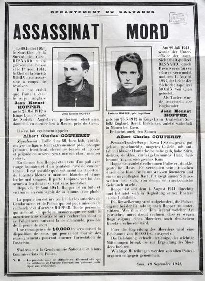 null Département du CALVADOS - Affiche bilingue CAEN 10 Sept 1941 " Assassinat-Mord...