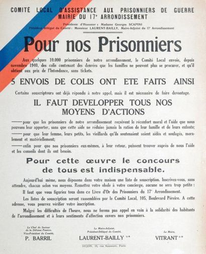 null PARIS " Comité local d'assistance aux prisonniers de guerre, mairie du 17e arrondissement,...