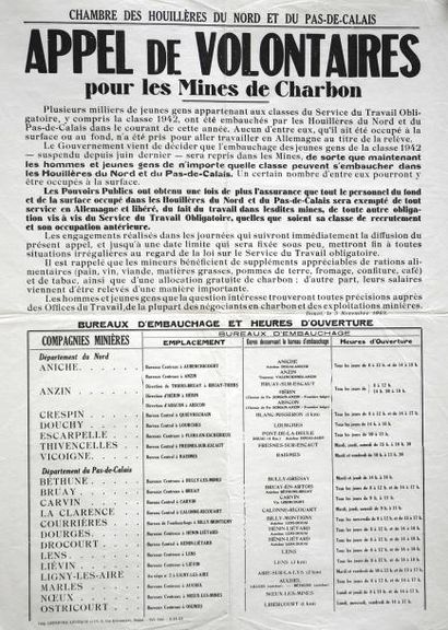 null NORD et PAS DE CALAIS " Appel de volontaires pour les Mines de Charbon " Douai...