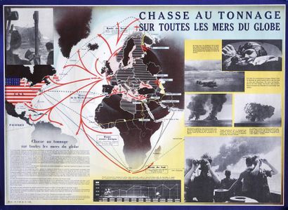 null Chasse au tonnage sur toutes les mers du globe 1943 - Affiche (81 x 59) - État...