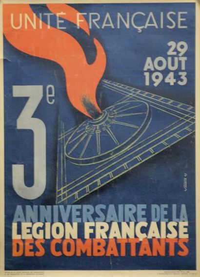 null Viénard 43 - " Unité française 29 août 1943 - 3e anniversaire de la Légion française...