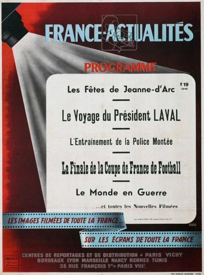null ÉRIC 1943 - (Cinéma de Vichy) - " PROGRAMME de FRANCE-ACTUALITÉS : Les fêtes...