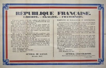 null MADAGASCAR - Affiche Française - Adresse du Général DE GAULLE en décembre 1942...