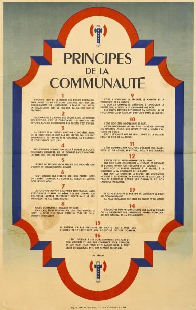 null "PRINCIPES DE LA COMMUNAUTÉ" - ÉTAT FRANÇAIS - 1943 - (Table des 16 commandements...