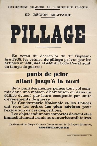 null Gouvernement provisoire de la république française, IIIe région militaire, PILLAGE...