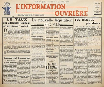 null 1944 - État français - Février 1944 - "L'INFORMATION OUVRIÈRE" - " La Nouvelle...