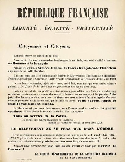 null (LIBÉRATION DE LA SEINE INFÉRIEURE) " Le Comité Départemental De La Libération...