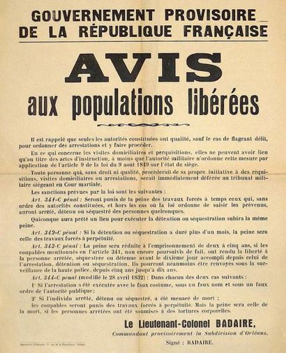 null (LIBÉRATION du LOIRET) - " Gouvernement provisoire de la République Française...