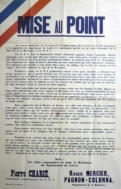 null (LA RÉSISTANCE du Département du LOIRET, Août 1944) - " MISE AU POINT. Les Armées...