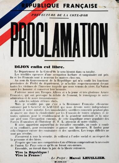 null (LIBÉRATION DE LA CÔTE D'OR Nov. 1944) - PROCLAMATION du préfet Marcel LHUILLIER...