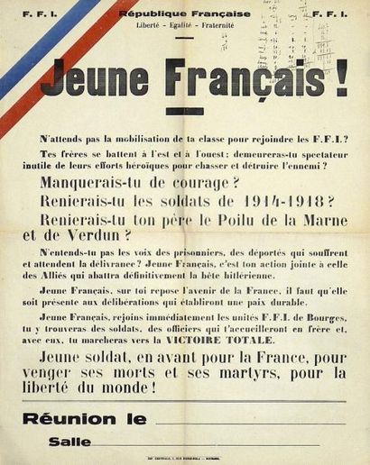 null (LIBÉRATION DU CHER) - " F.F.I. " - " JEUNES FRANÇAIS ! N'attends pas la Mobilisation...