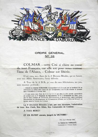 null 5ème D.B. - France d'abord Ordre général N°36 - Février 1945 - Impr. Th. Roser...