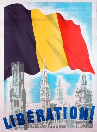 null LIBÉRATION (Libération de la Belgique : drapeau belge) - Affiche (101 x 74)...