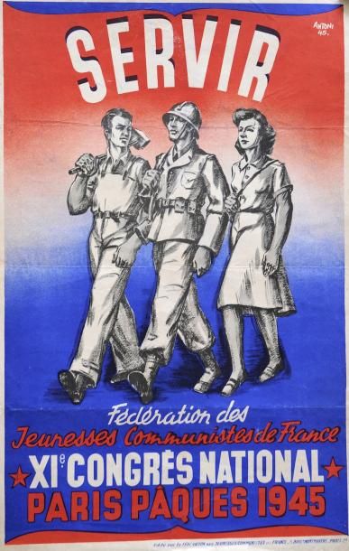 null Antoni 1945 - " SERVIR, Fédération des Jeunesses communistes de France " - Affiche...
