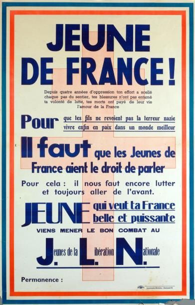 null JEUNE DE FRANCE, depuis quatre années d'oppression, JLN (Croix de Lorraine)...
