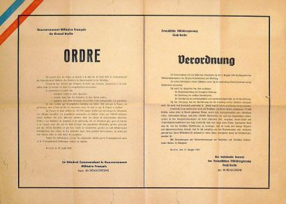 null BERLIN 12 Août 1945 - " GOUVERNEMENT MILITAIRE FRANÇAIS DU GRAND-BERLIN " Affiche...