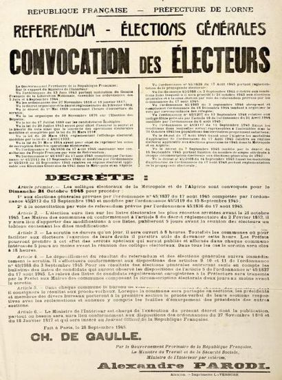 null DE GAULLE " RÉFÉRENDUM - Préfecture de L'ORNE - ÉLECTIONS GÉNÉRALES - CONVOCATION...