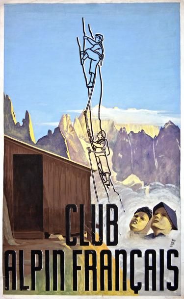 null Vincendon 1947 - " CLUB ALPIN FRANÇAIS " - Projet d'Affiche originale à la gouache...