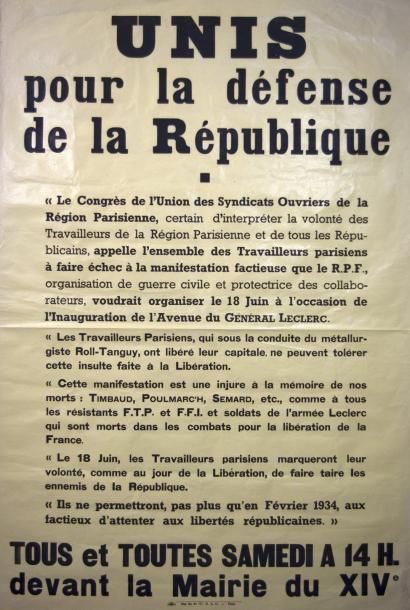 null (PARIS 18 JUIN 1949) - " UNIS pour la défense de la République. Le Congrès de...