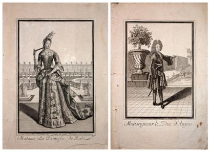 null «Madame la Princesse de BADE» et «Monseigneur le Duc d'ANJOU» - 2 Gravures XVIIème...
