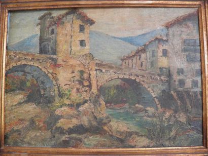 L. Laignel (XX°) «Le pont de Sospel» Huile sur toile signée en bas à droite 33 x...