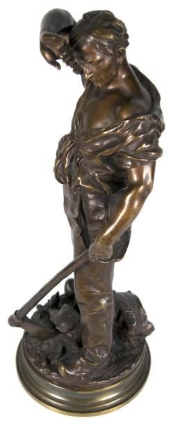 Gaudez Adrien Etienne (1845 - 1902) «Le bucheron» Bronze signé. H: 41 cm