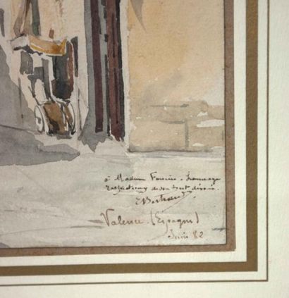 Bertrand R. (XIX°) «Valence» aquarelle sur papier signée, dédicacée et datée juin...