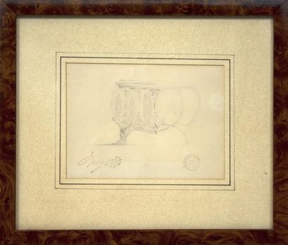 Bugatti Carlo (1856 - 1940) «Etude pour le vase à 4 visages» Mine de plomb sur papier....