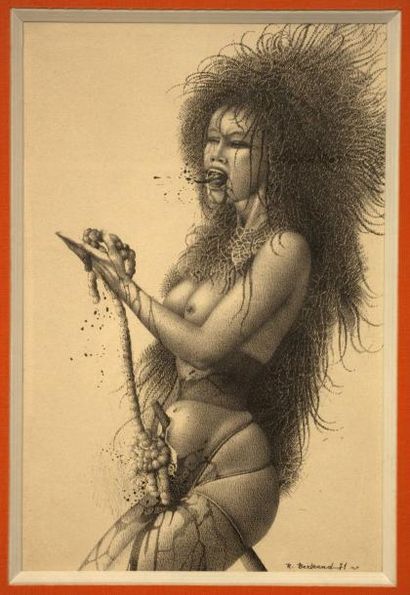 Bertrand Raymond (1945) «Figure de femme» Encre de chine sur papier. Signée et datée...