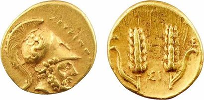  GREEK COINS Lucanie, tétrobole en or, Métaponte, c.280-279 av. J.-C. A/LEYKIPP[OS]...