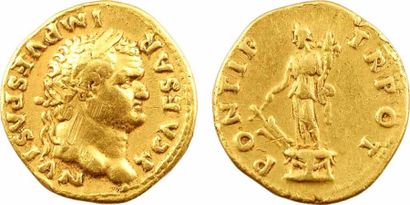 null ROMAN COINS Titus César, aureus, Rome, 74 A/T CAESAR IMP VESPASIAN Tête laurée...