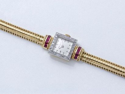 BREGUET Montre bracelet de dame en or et platine, cadran argenté avec index appliqués,...