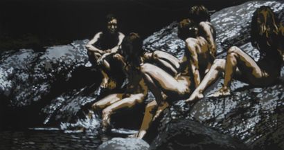 John Clem CLARKE Bathers on rocks - figures to the right, 1970 Huile sur toile Signée,...