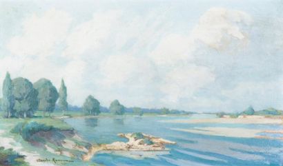 CLAUDE RAMEAU (1876-1955) Bords de Loire Huile sur toile Signée en bas à gauche 55...