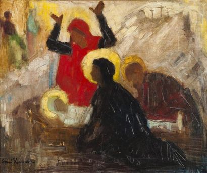 Serge KISLAKOFF (1897-1980) Pietà Huile sur toile Signée en bas à gauche, étiquette...