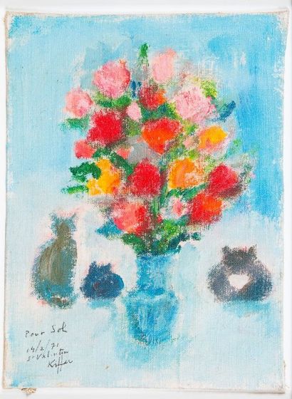 Charles KIFFER (1902-1992) Bouquet de fleurs Huile sur toile marouflée sur carton,...
